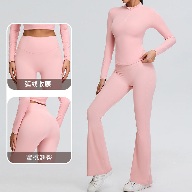 Cross-border New V-arc Waist Yoga Pants Women's Naked Hip Wide Leg Sports Micro-pants Tight Running Fitness Pants