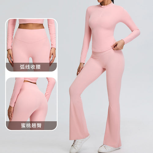 Cross-border New V-arc Waist Yoga Pants Women's Naked Hip Wide Leg Sports Micro-pants Tight Running Fitness Pants